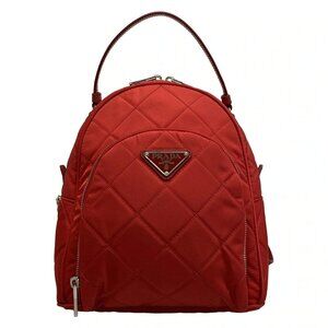 PRADA Tesuto Impunto Backpack 1BZ066 Rosso (Red) Nylon Saffiano Leather